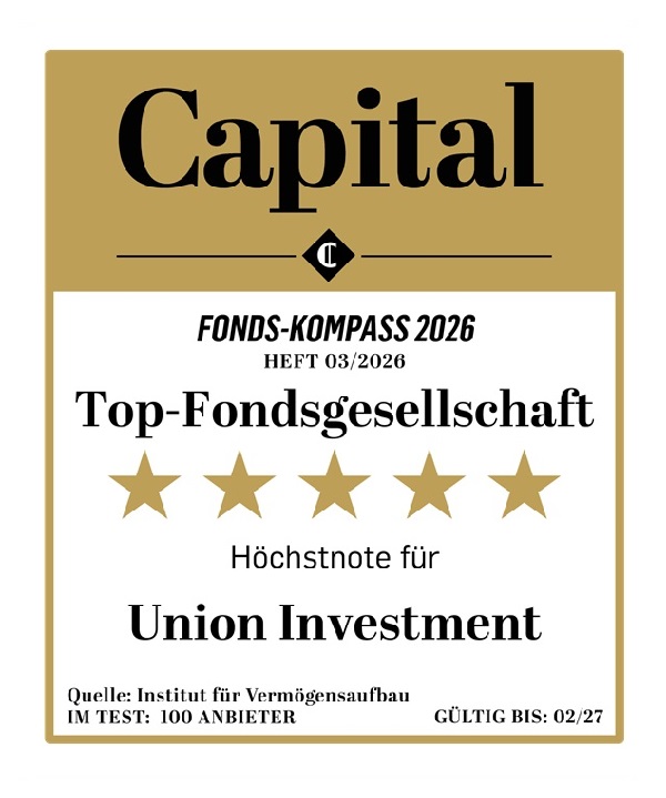 Man sieht das Siegel von Captial: 5 Sterne Fondskompass Union Investment